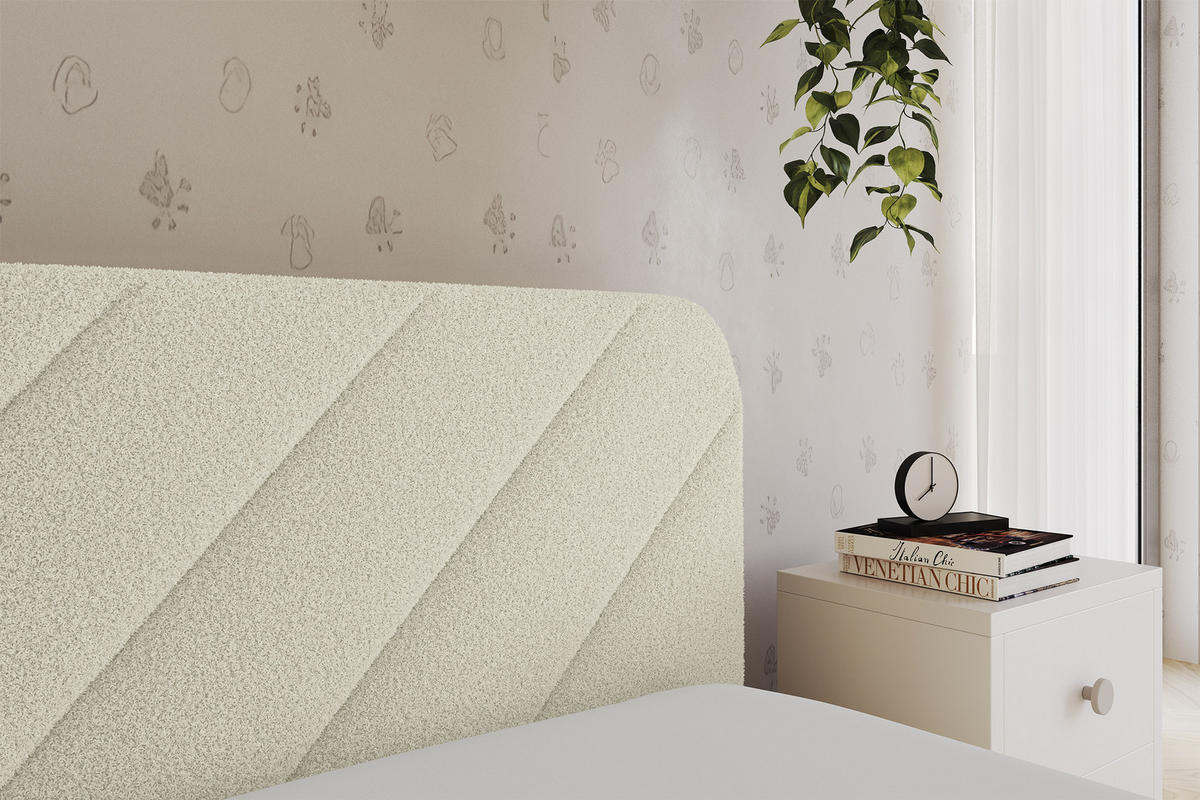 EINZELLBETT Jugendbett mit Bettkasten und Matratze H3/H4, Links - FIKY 90x200 Beige - Champagner, Holzwerkstoff/Textil (90/200cm) - ALTDECOR