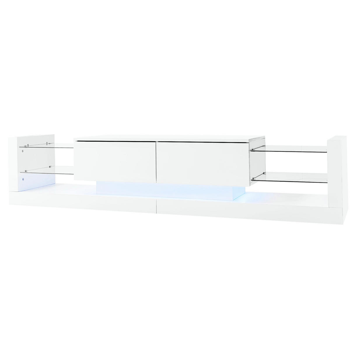LOWBOARD 181/38/38 cm Weiß aus Spanplatte mit Hochglanzfront, Glasfront und LED-Beleuchtung - Weiß, Holzwerkstoff (38/38/181cm) - OKMYHOME