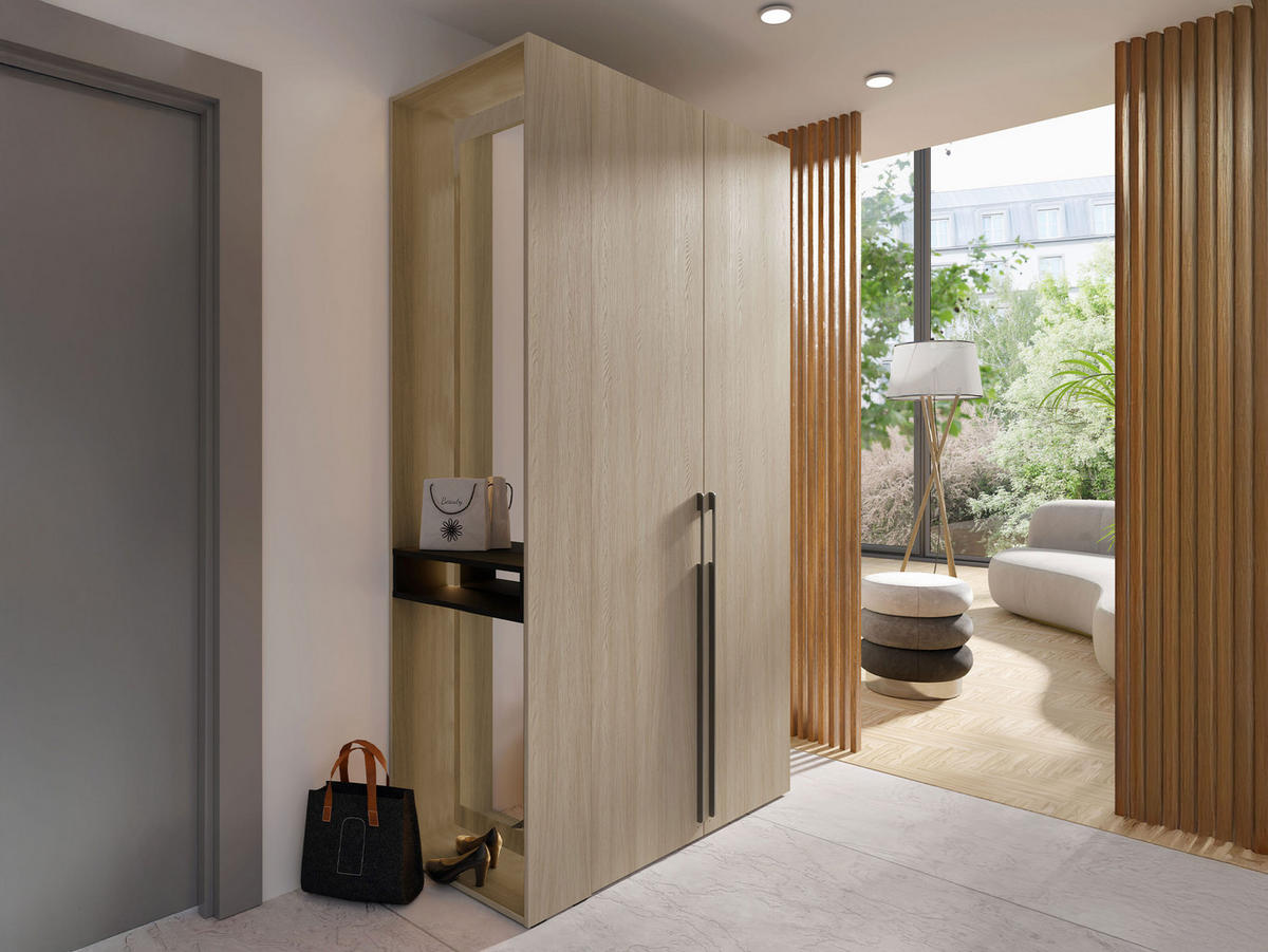 GARDEROBE Barcelona II mit Weiße LED-Beleuchtung - Eichefarben/Schwarz, Holzwerkstoff/Kunststoff (112/208/58cm) - MIRJAN24