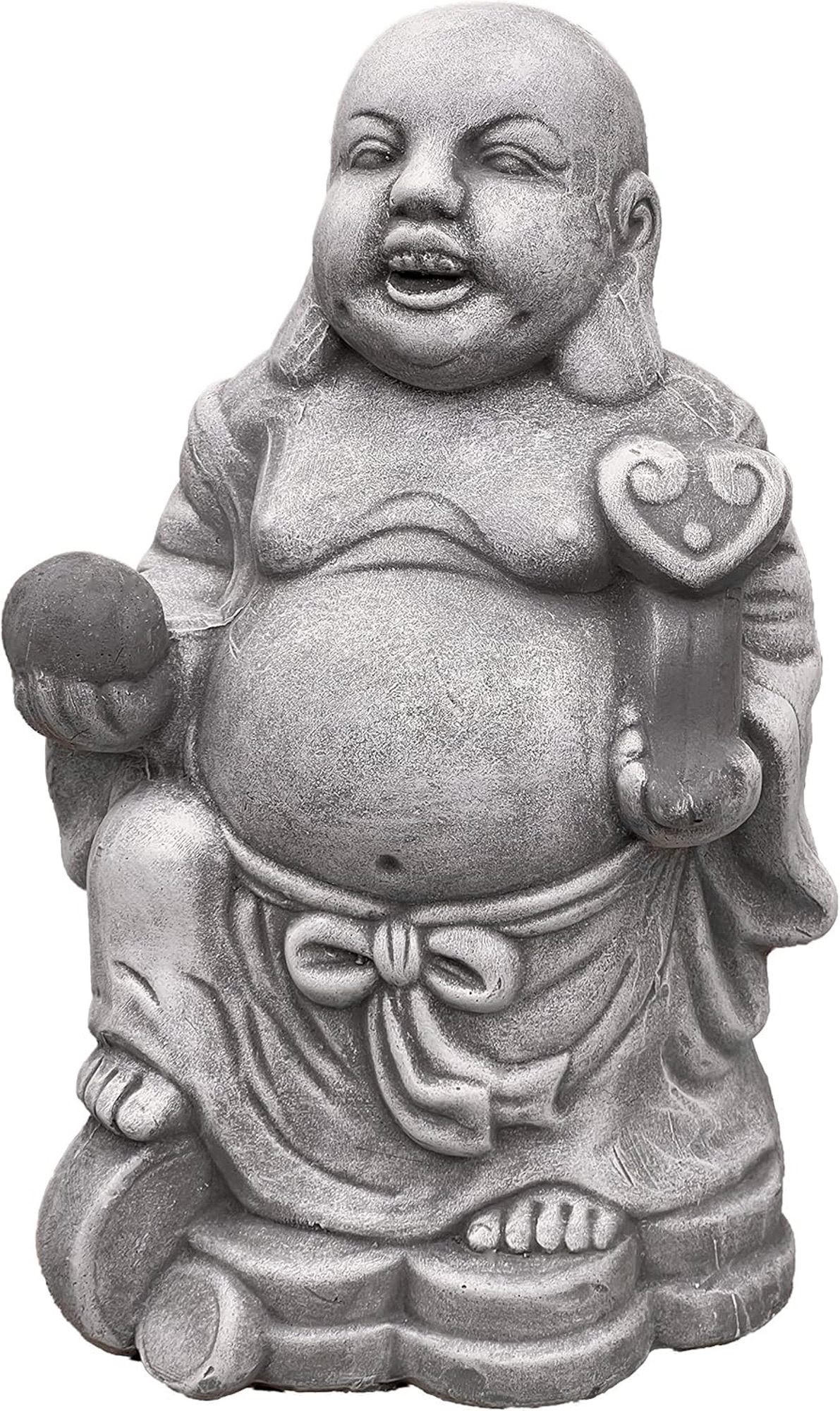 STEINFIGUR Dicker Shaolin Buddha Mönch stehend frostfest Steinguss - Grau, Stein (21/30/15cm) - stoneandstyle