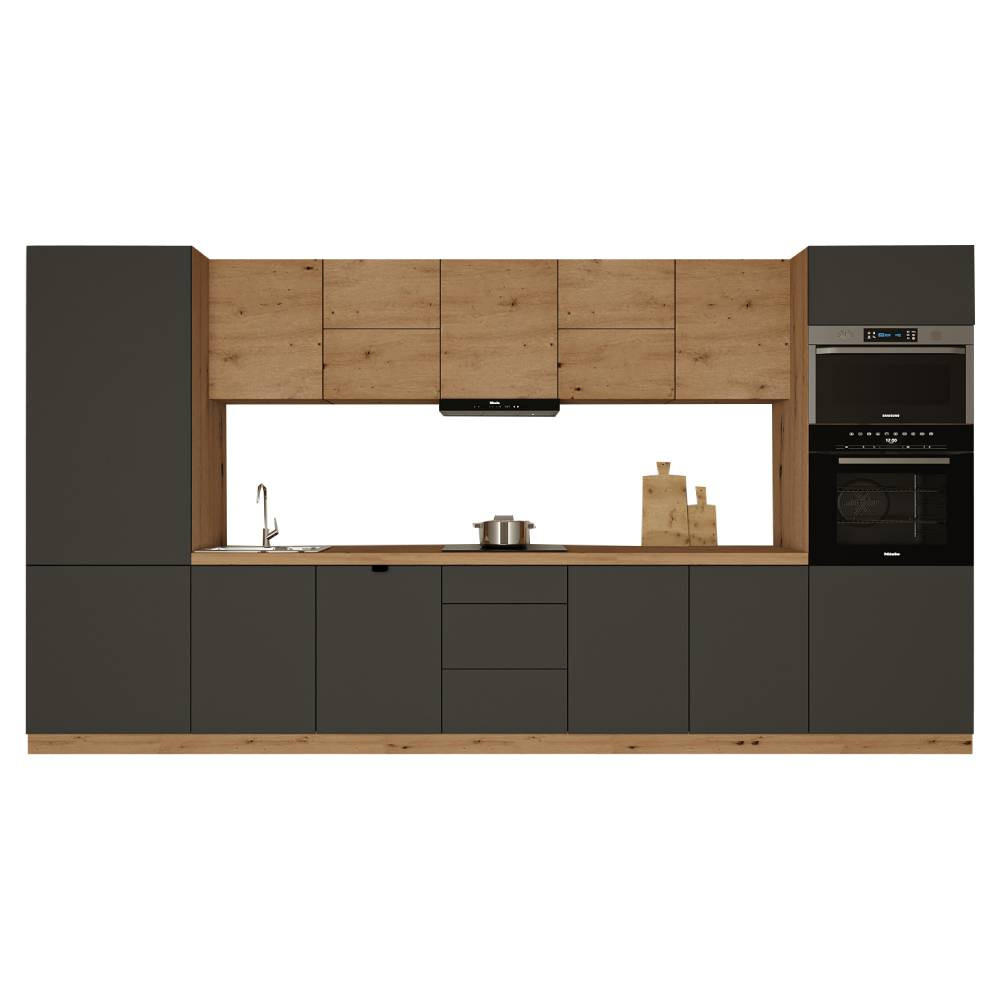 KÜCHENZEILE 420 cm - Langen KL12-M420 - in Grau / Artisan Eiche - Eiche Artisan/Grau, Holz (420/212/58cm)