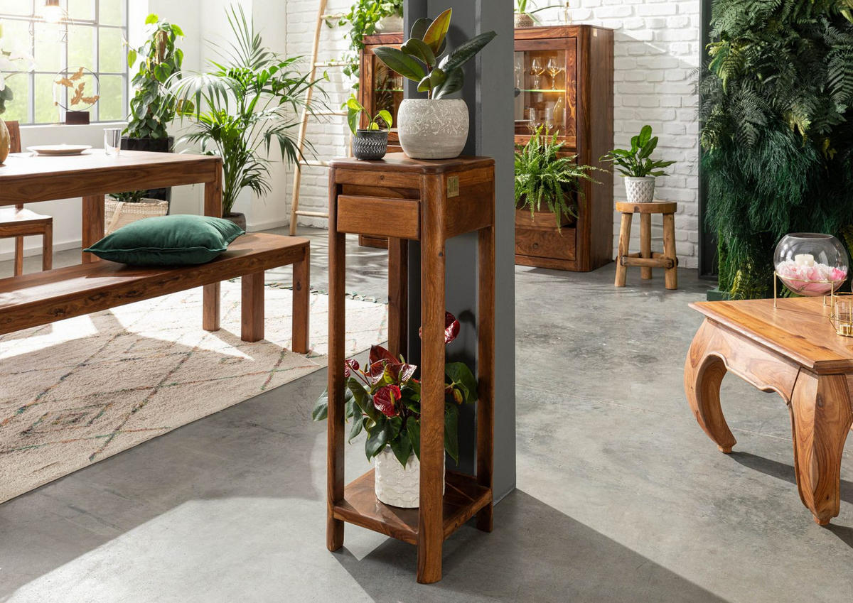 BEISTELLTISCH Sheesham 30x30x90 walnuss gewachst TORONTO #213 - Walnussfarben, Holzwerkstoff (30/30/90cm)