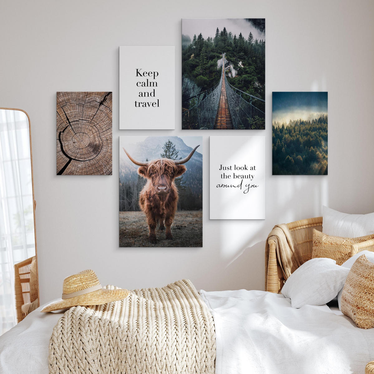LEINWANDBILDER 6-er Set Zitate Natur 3D - Blau/Beige, Textil (90/80cm) - Muralo