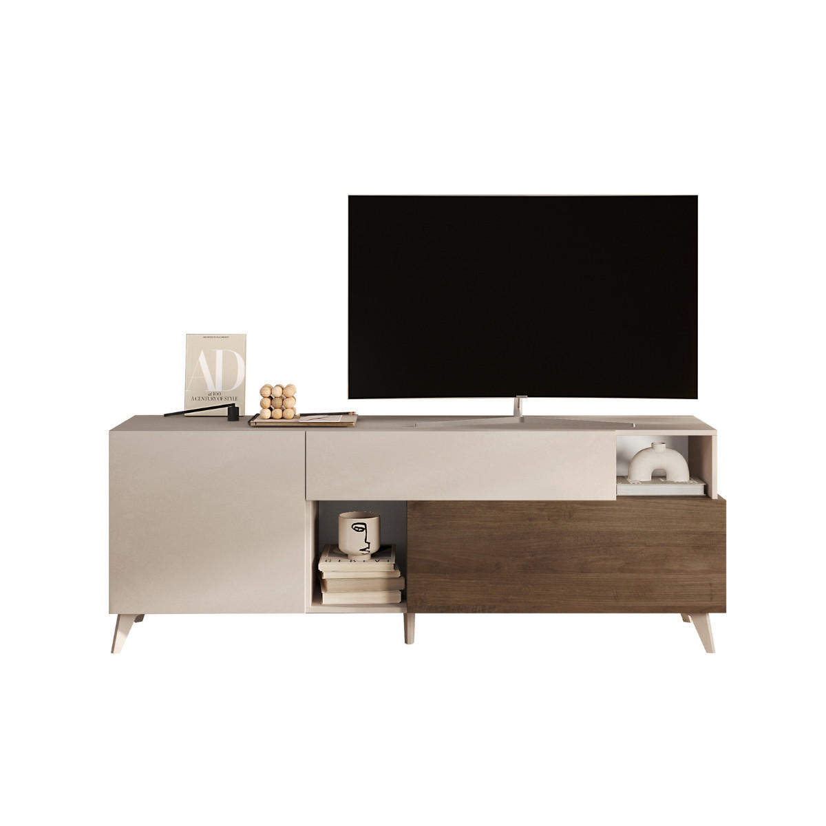 TV-MÖBEL mit 2 Türen, 1 Schublade und 2 Nischen - Mala - 181/43/67 cm - Beige, Holzwerkstoff (43/67/43cm) - Calicosy