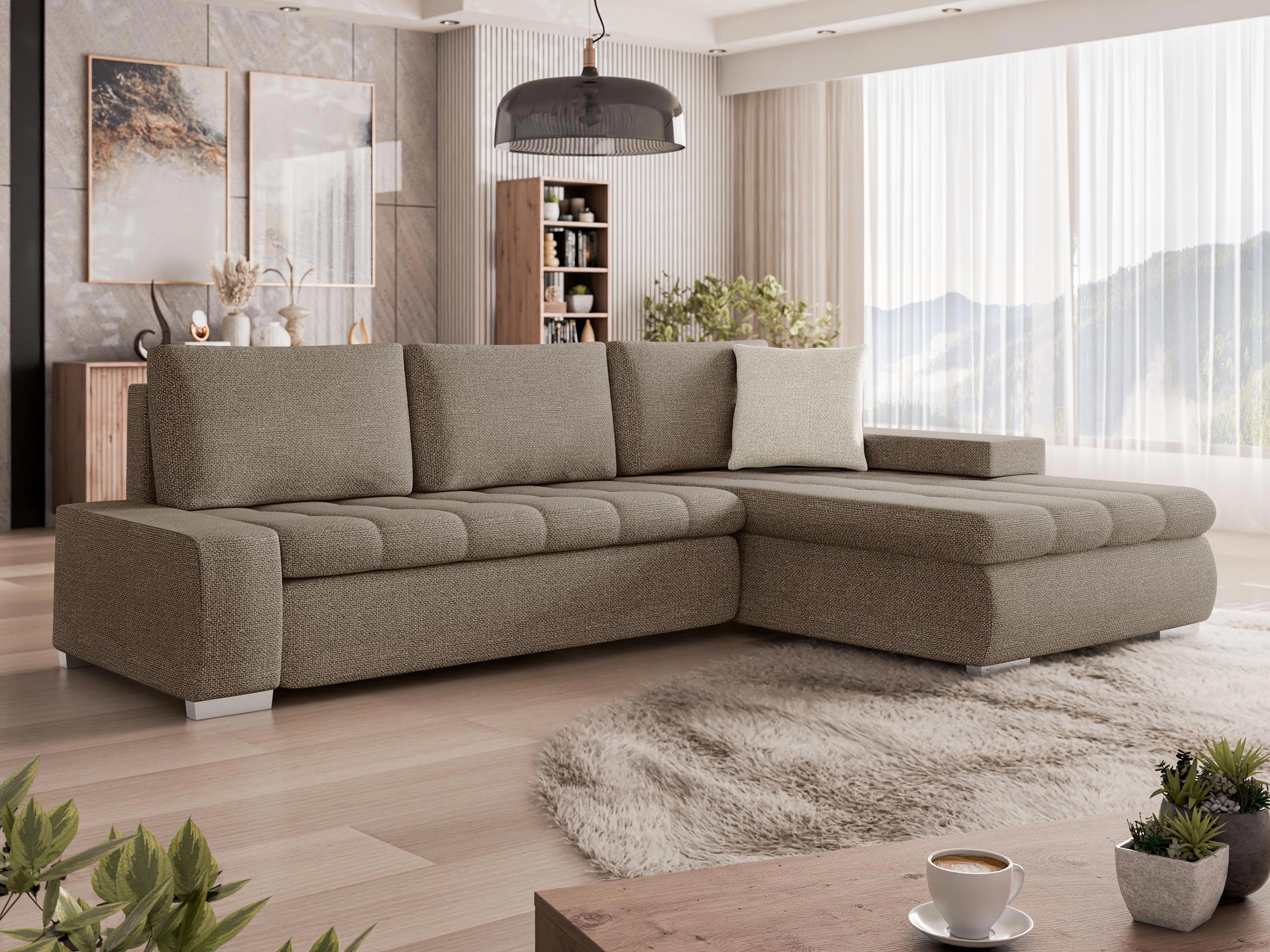 Thumbnail - Mirjan24 Ecksofa, Hellbraun, Textil, 5-Sitzer, L-Form,Rechteckig, 265x185 cm, Wohnzimmer, Sofas & Couches, Wohnlandschaf...