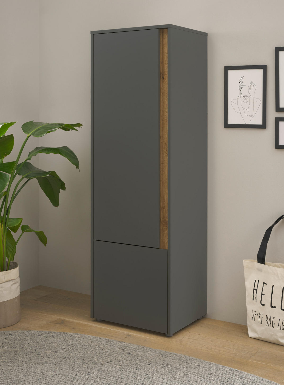 AKTENSCHRANK Grau matt, Eiche Wotan 50 x 158 cm, Stauraumschrank mit 4 Ordnerhöhen - Eichefarben/Schwarz, Holzwerkstoff/Kunststoff (50/158/40cm) - Furn.Design