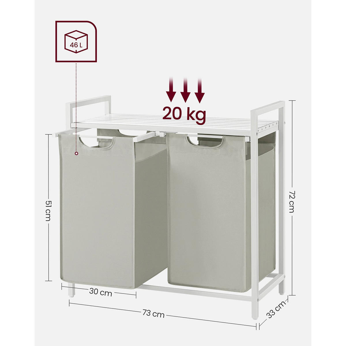 WÄSCHEKORB DUBAI - Weiß, Holzwerkstoff (33/72/73cm) - Hansiro