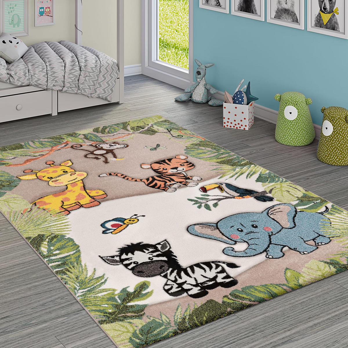 KINDERTEPPICH Dschungel Kindermotiv Kinderzimmer schmutzabweisend Beige Rechteckig 160x230 - Beige, Textil (160/230cm) - KADIMA DESIGN