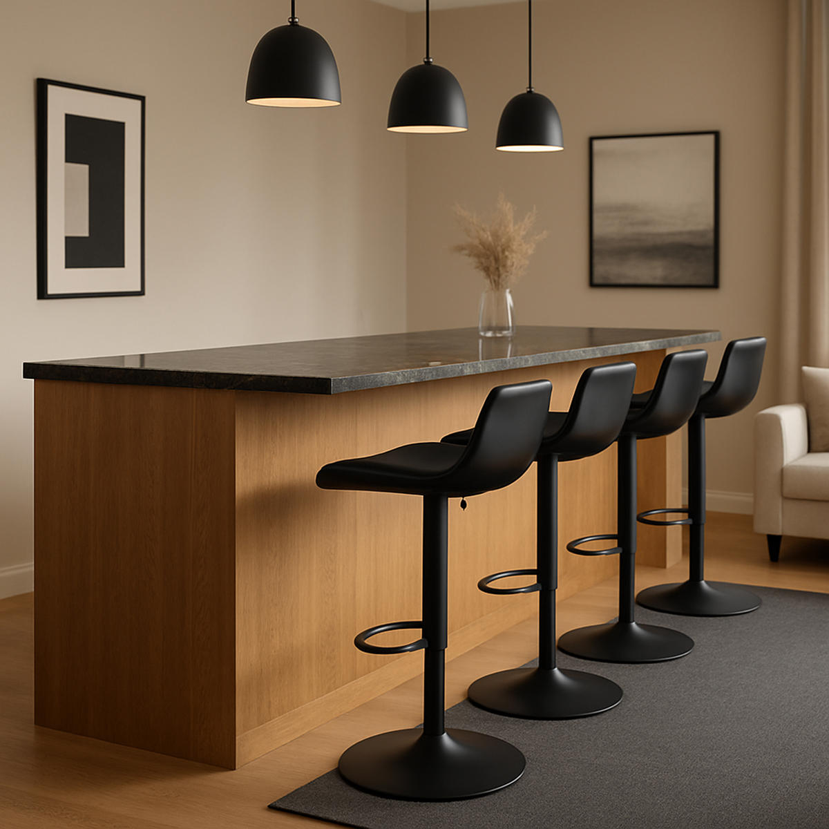 BARHOCKER 4er Set Averna Kunstleder schwarz - Schwarz, Kunststoff/Metall (43/94/44cm) - TPFLiving