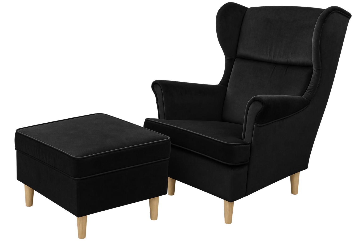 OHRENSESSEL mit Hocker Teramo 72x102 cm, schwarz - Schwarz, Kunststoff (140/102/63cm) - Margaret Hadas24
