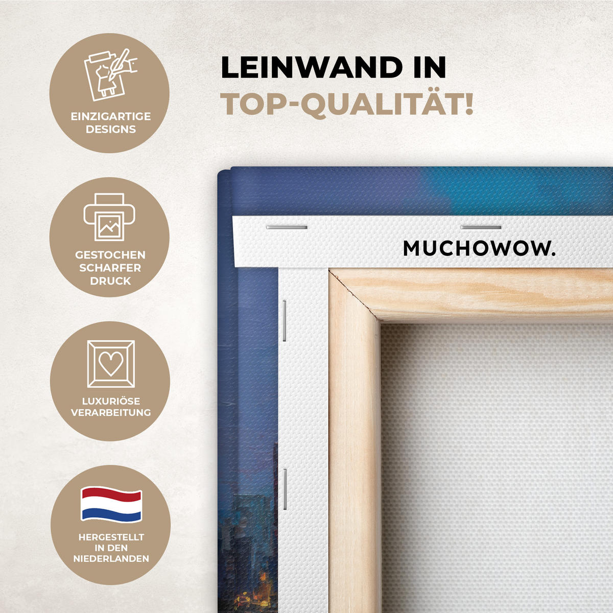 LEINWANDBILD Skyline - Pinselstriche - Dunkelblau - Leuchtend Deko Wohnzimmer 20x30 cm - Blau, Textil (20/30cm) - MuchoWow