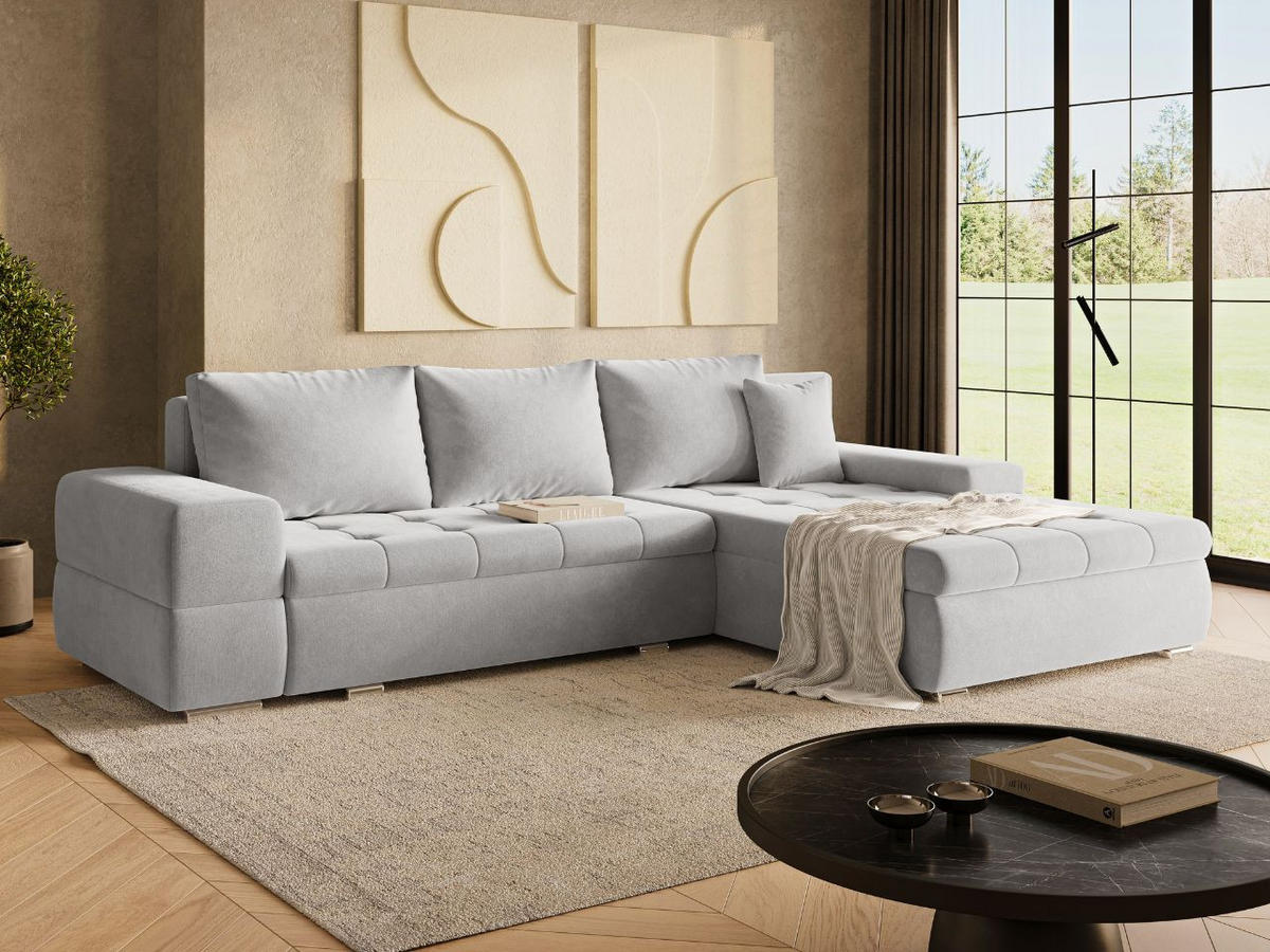 ECKSOFA Sonia Grau - Silberfarben/Grau, Holz/Textil (310/210cm) - Graingold