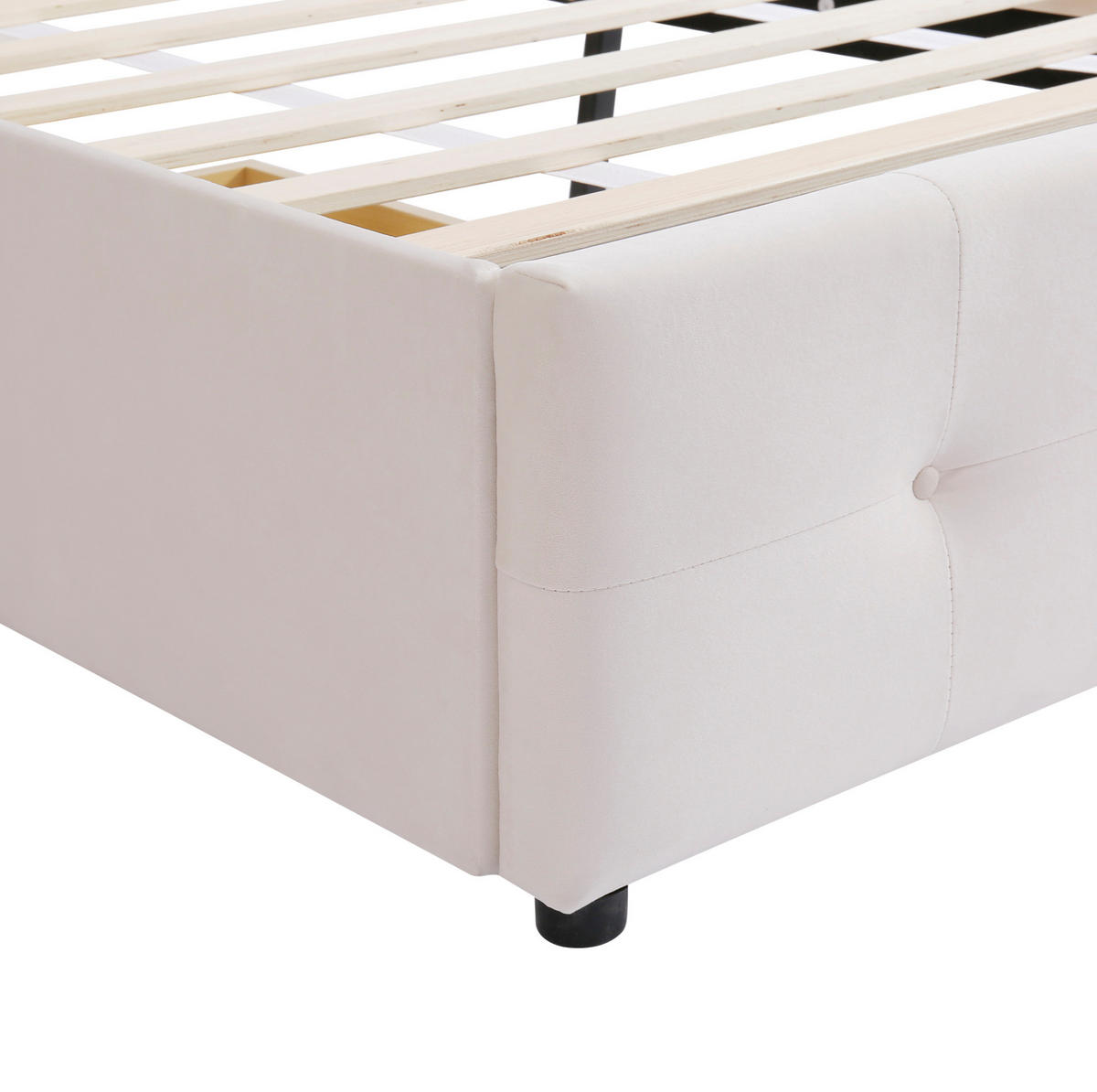 POLSTERBETT 90x200 cm Beige mit Samtbezug, Lattenrost und Schublade - Beige, Textil (90/200cm) - IVMEU