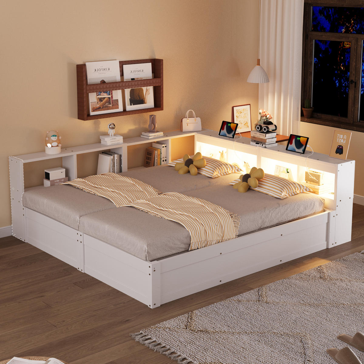 SCHLAFSOFA 90x200cm LED Stauraum Steckdose Holzbett Weiß - Weiß, Holzwerkstoff (180/200cm) - FLIEKS