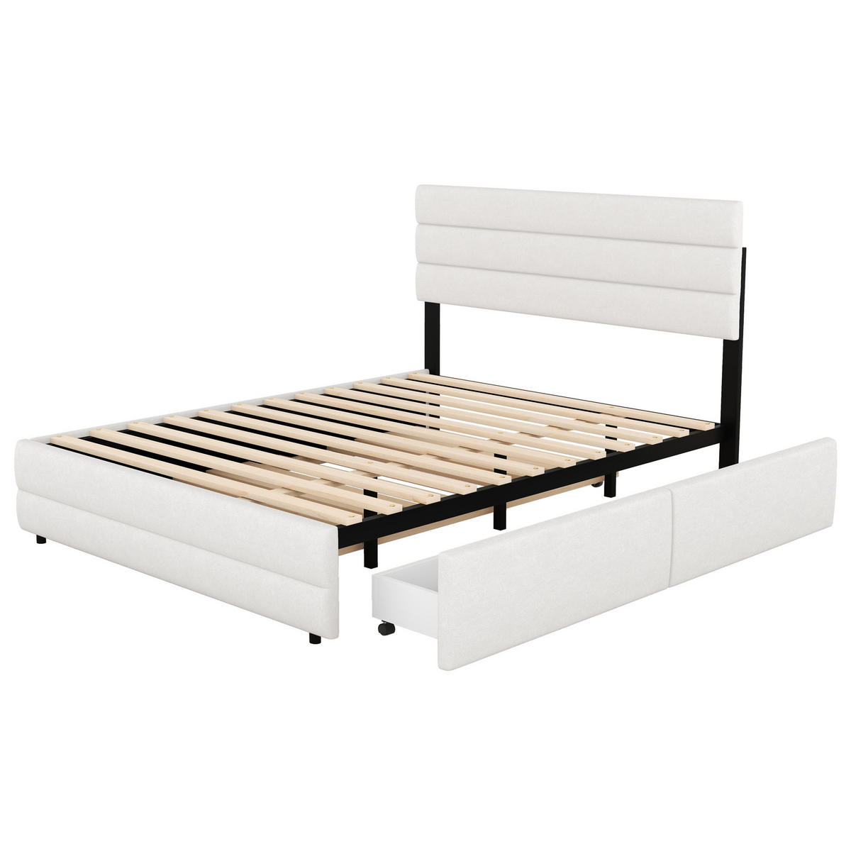 TAPECIRANI krevet 140/200 cm bež od lana s pomoćnim ležajem i 2 ladice - bež, tekstil (140/200cm) - OKWISH