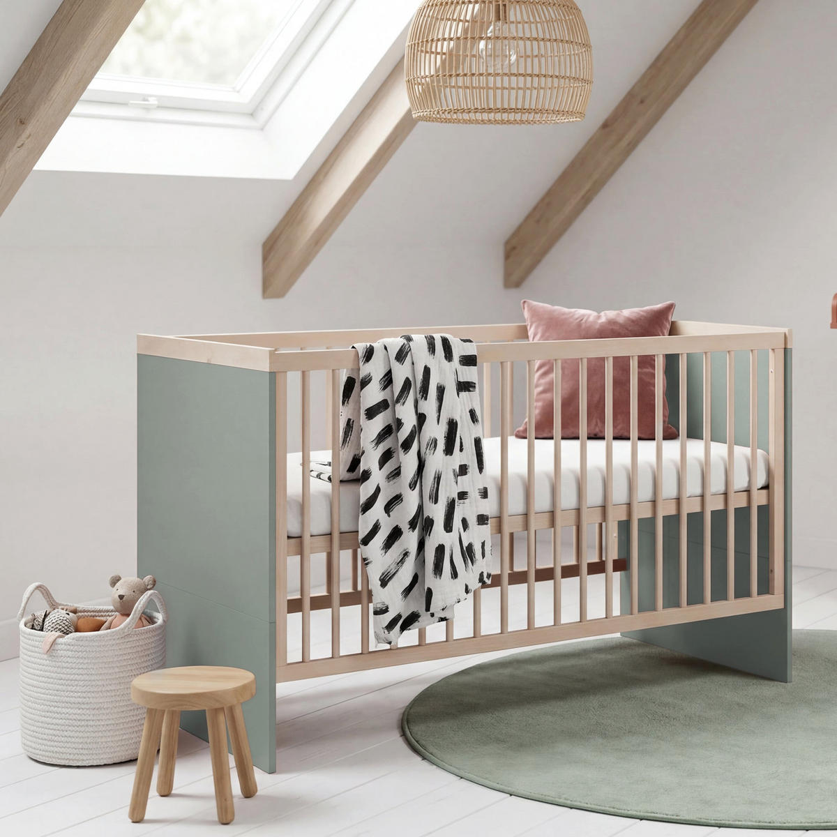KINDERBETT Jimmy Salbei - Eichefarben/Salbeigrün, Holz/Holzwerkstoff (70/140cm) - Roba