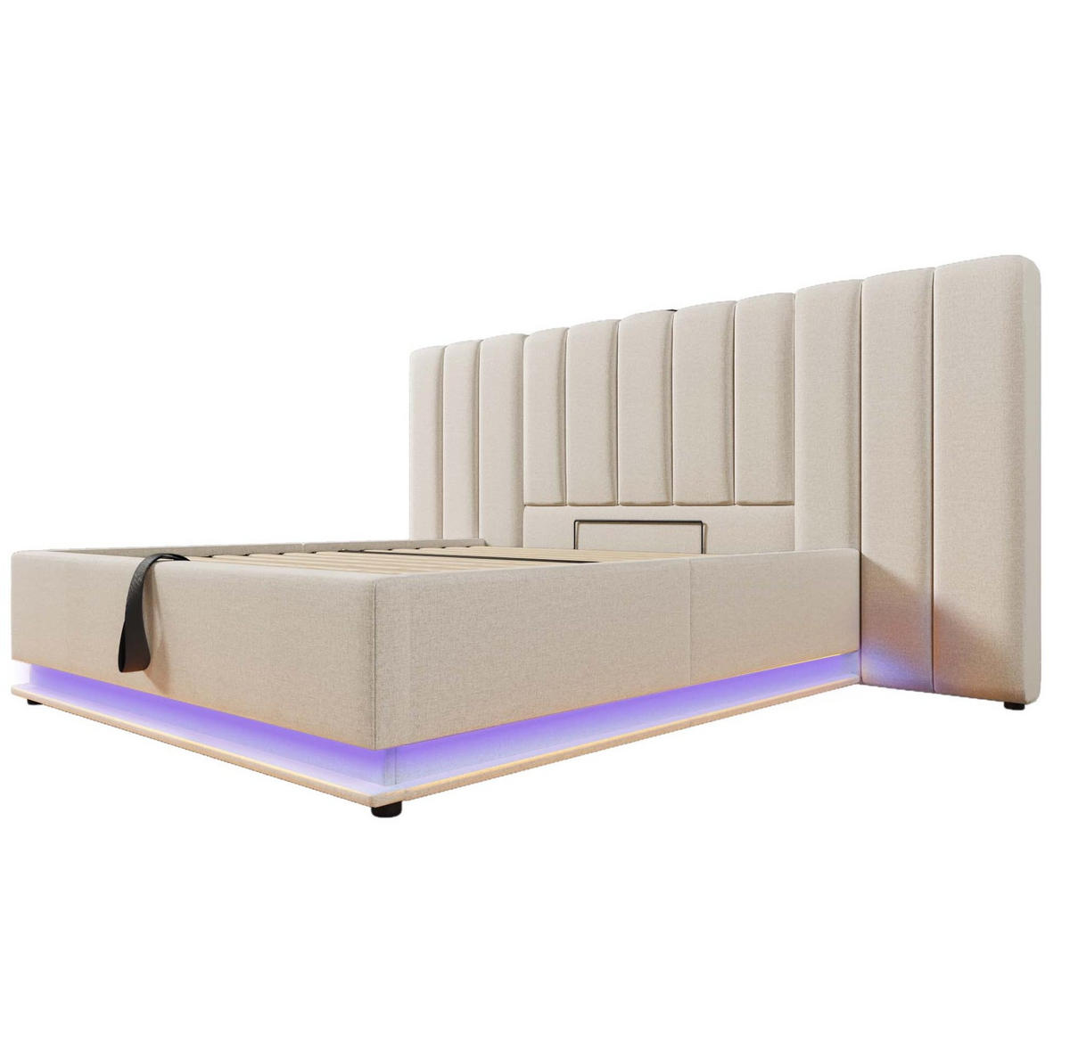 POLSTERBETT 160/200 cm Beige Stauraumbett mit App-Steuerung und USB-C Mit Matratze - Beige, Textil (160/200cm) - OKWISH