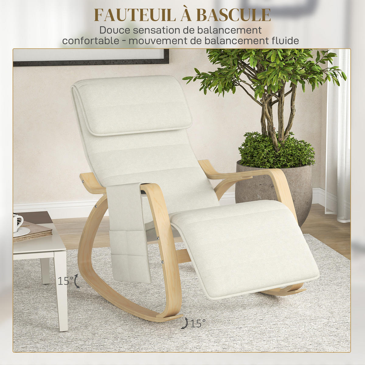 SCHAUKELSTUHL DE-17385 Cremeweiß - Creme, Holz (110/91/67cm) - ComfortXL