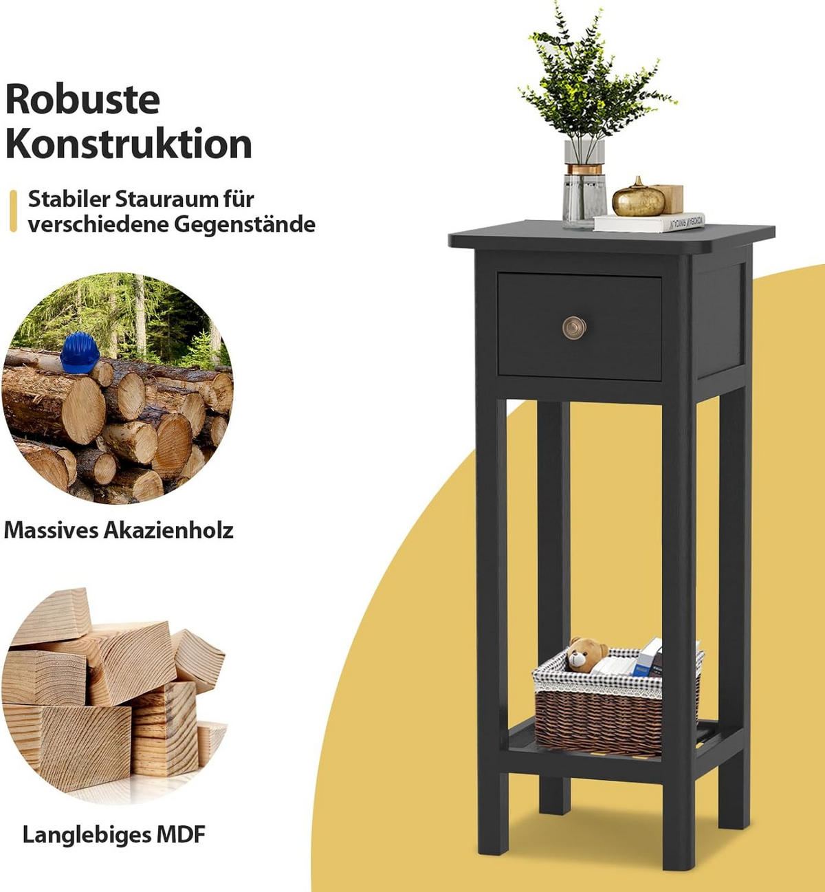 BEISTELLTISCH 80cm Schwarz - Schwarz, Holz (30/35/80cm) - COSTWAY