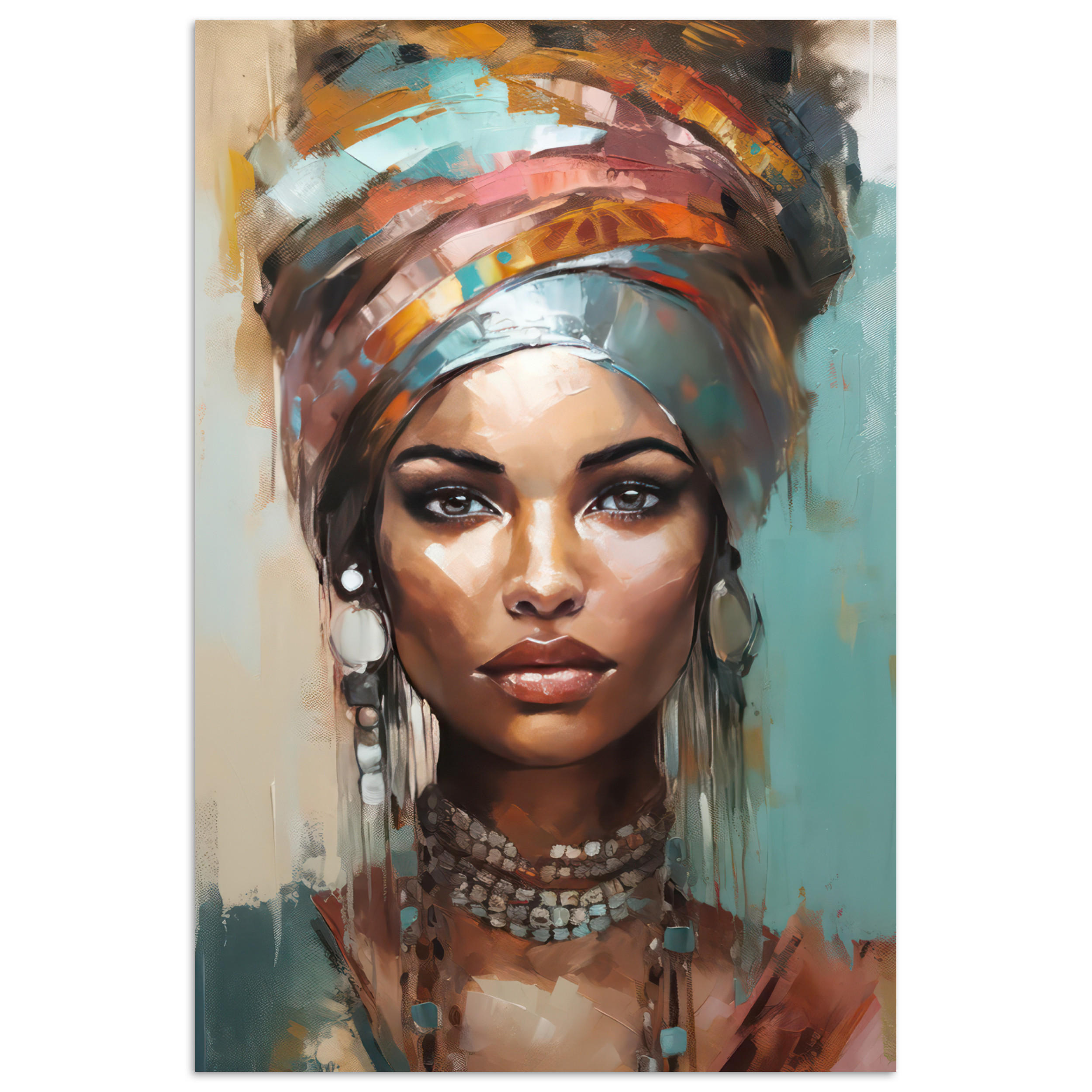 POSTER Frau - Kunst - Schmuck - Porträt 80x120 cm - Blaugrau, Papier (80/120/0.1cm) - MuchoWow