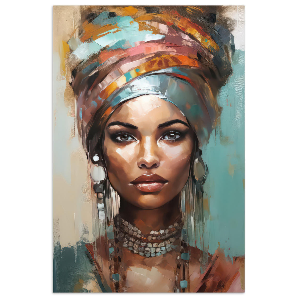 POSTER Frau - Kunst - Schmuck - Porträt 80x120 cm - Blaugrau, Papier (80/120/0.1cm) - MuchoWow