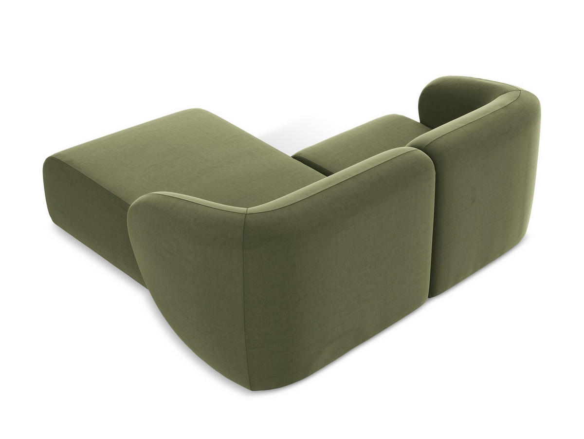 ECKSOFA Rechts Samt Stoff Grün - Schwarz/Olivgrün, Holzwerkstoff/Kunststoff (178/166cm) - Makamii