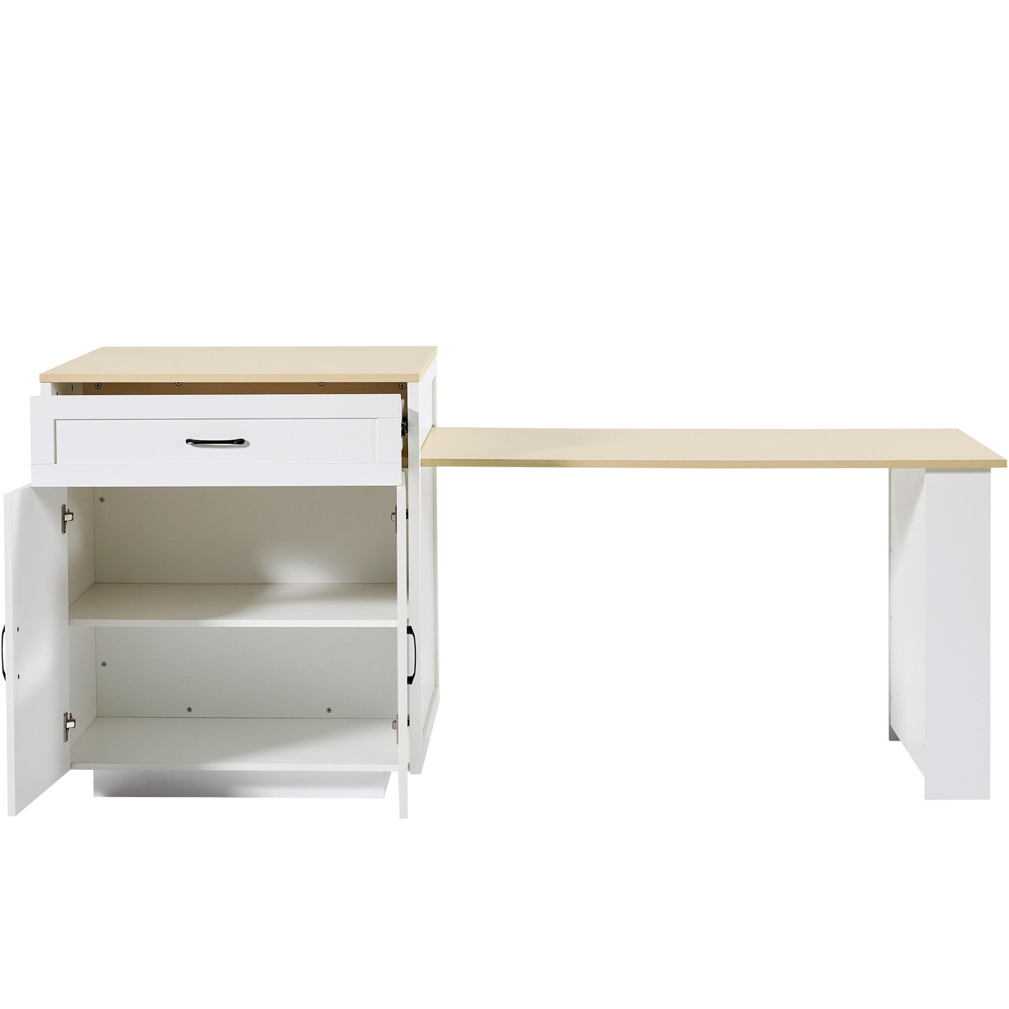 KÜCHENINSEL 133-202/70/93.5 cm Weiß mit 2 Schubladen, 4 Fächern und seitlichen Ablagen - Weiß, Holz/Holzwerkstoff (133/93.5/70cm) - Oxeza