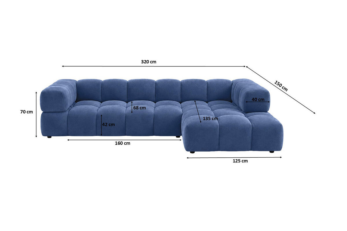 ECKSOFA L-Form, Veloursstoff Bluvel, Tintenblau, Rechts, Averro XL - Blau, Holz (320/150cm) - Kaiser Möbel