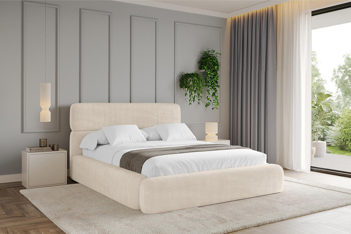 POLSTERBETT mit Bettkasten und Lattenrost, Bett mit Matratze H3/H4 - ENORA 160x200 Beige - Creme, Holzwerkstoff/Textil (160/200cm) - ALTDECOR