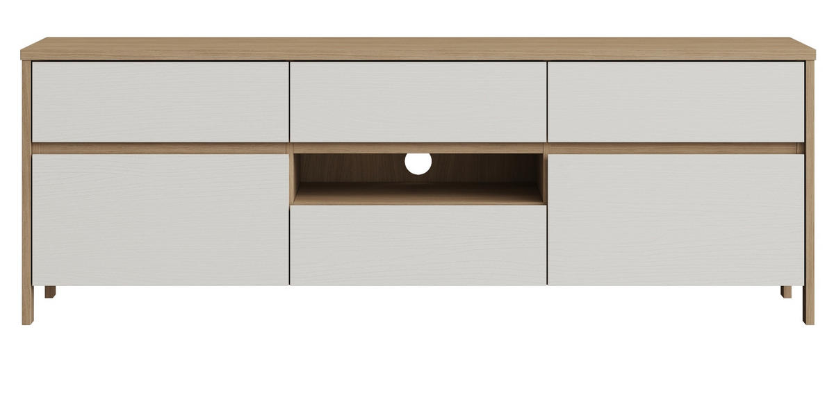 TV-LOWBOARD weiß, Eiche, TV Unterteil skandinavisch 164 cm, Soft-Close, Finnes - Eichefarben/Weiß, Holzwerkstoff/Metall (164/58/39cm) - Furn.Design