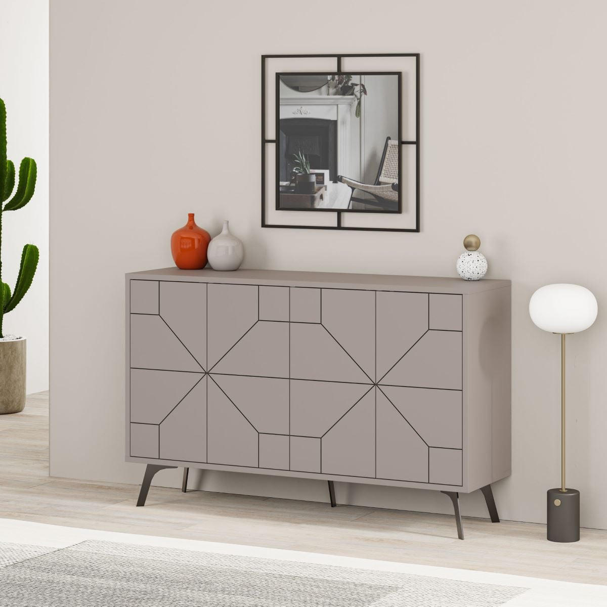 BUFFET mit 4 Türen und dekorierten Türen L123 cm - Dune - Taupe, Holzwerkstoff (35/62.4/123cm) - Calicosy