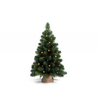 WEIHNACHTSBAUM künstlicher NARNIE 45 cm, grün, 2D, 48 Zweige, 20 warmweiße LED, inkl. Pflanztopf mit Jutesack - Grün, Kunststoff/Stein (33/45cm) - LAALU