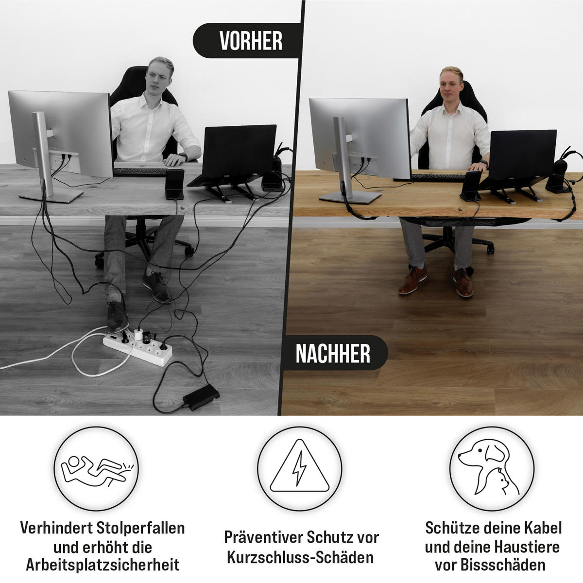 KABELNETZ Schreibtisch - Kabelmanagement - Schwarz - Schwarz, Kunststoff (24/63.5/0.25cm) - Ultimate Setup