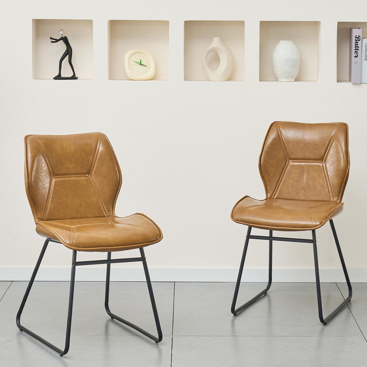 STUHL-SET DE-36851 2 Stück mit Kunstlederbezug Cognacbraun - Braun, Metall (47.5/81.5/60cm) - ComfortXL