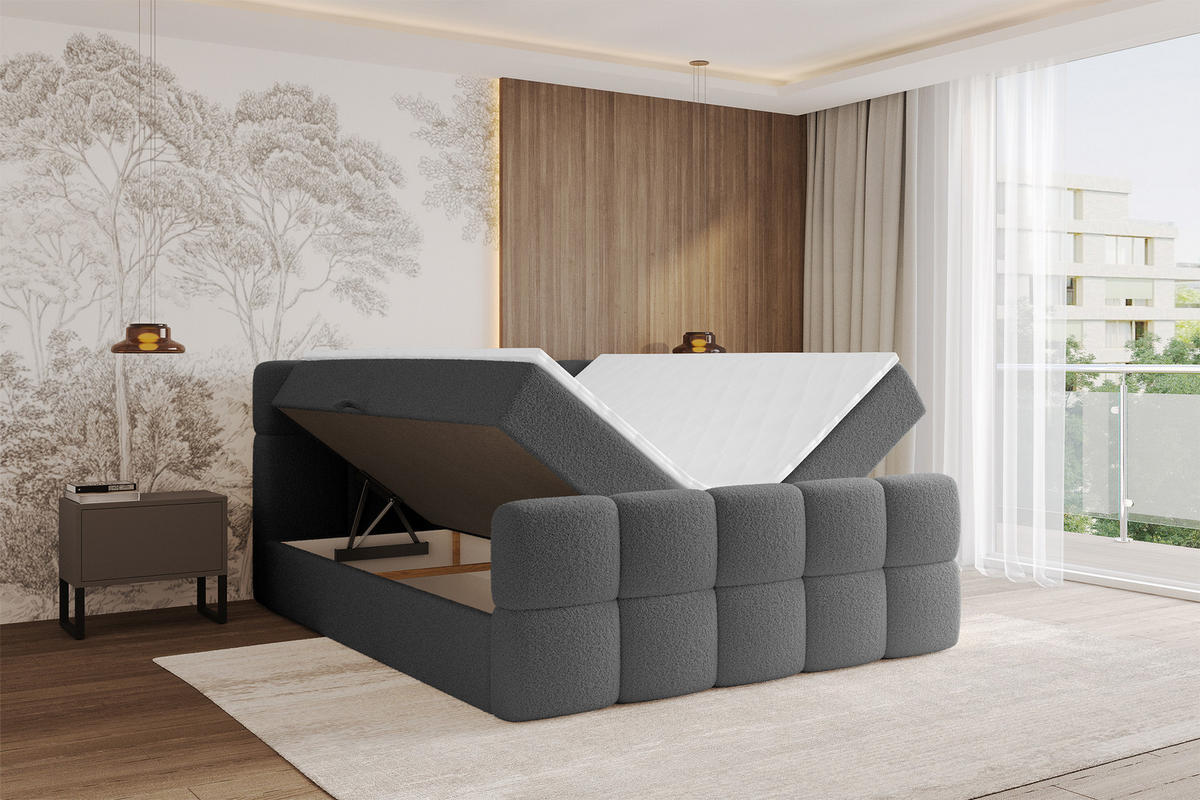 BOXBETT mit Matratze H3 - FAMA-Z - 120x200 cm Grau Quelle - Schieferfarben, Holzwerkstoff (120/200cm) - ALTDECOR
