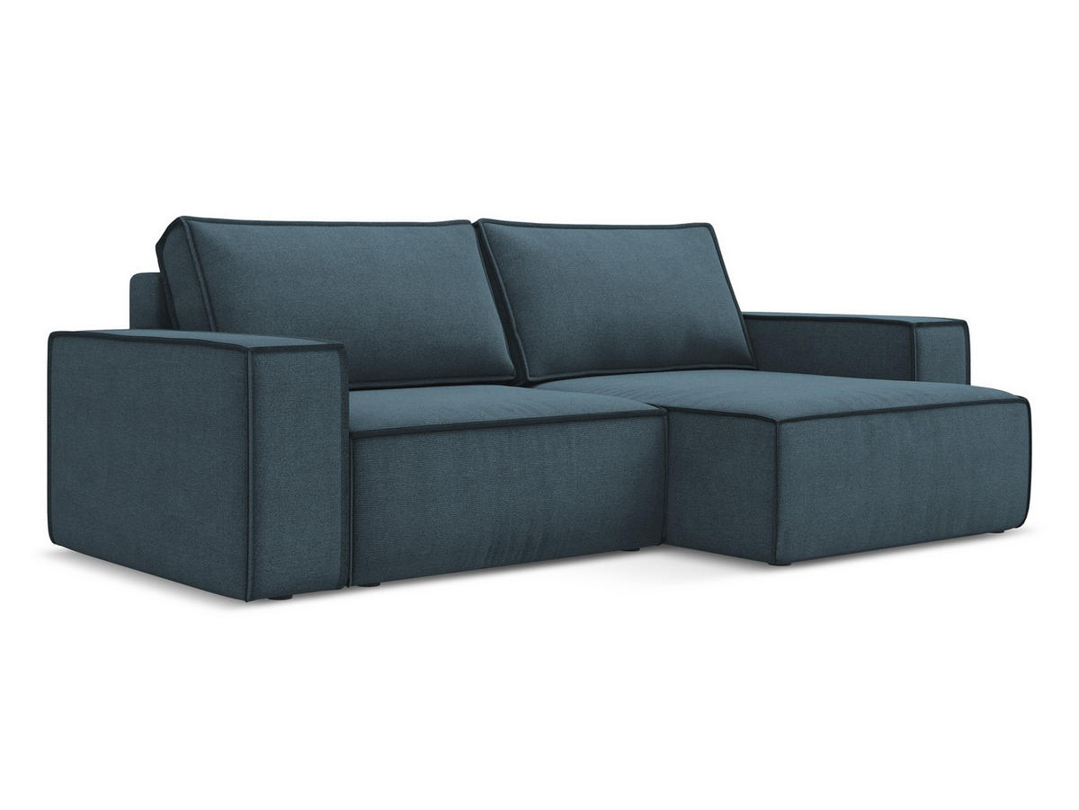 ECKSOFA mit Schlaffunktion Strukturstoff Stoff Blau - Blau/Blaugrau, Kunststoff/Textil (257/148cm) - Makamii