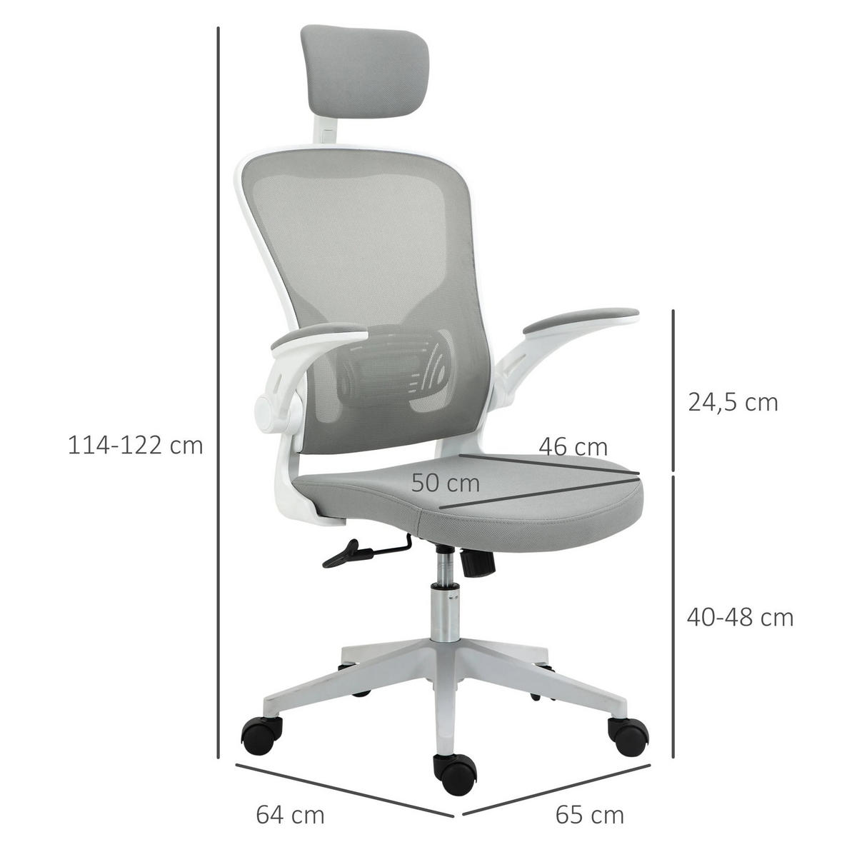 DREHSTUHL 65/64/114-122 cm grau aus Kunststoff mit Kopfstütze - Grau, Kunststoff (64/122/65cm) - OKWISH