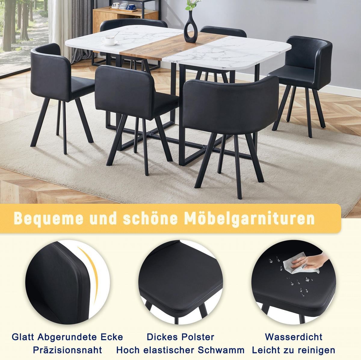 ESSTISCH-SET ausziehbar für 4-6 Personen Naturholz Schwarz - Schwarz, Metall (100/79/150cm) - Meubliv