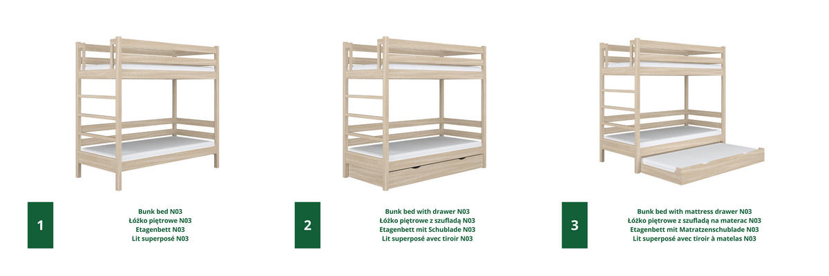 ETAGENBETT N03 mit Matratzenschublade Sonoma Eiche 120/180 - Sonoma Eiche, Naturmaterialien/Holz (120/180cm) - N-Wood