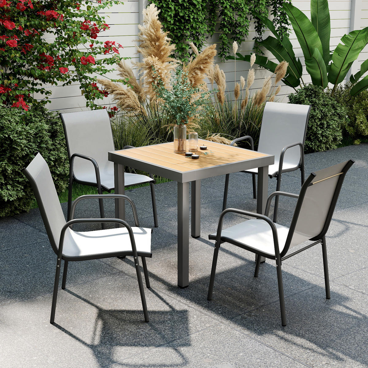 GARTENSTÜHLE 4er Set Metall Netzstoff Hellgrau - Dunkelgrau/Hellgrau, Textil/Metall (51/87/69cm) - Outsunny