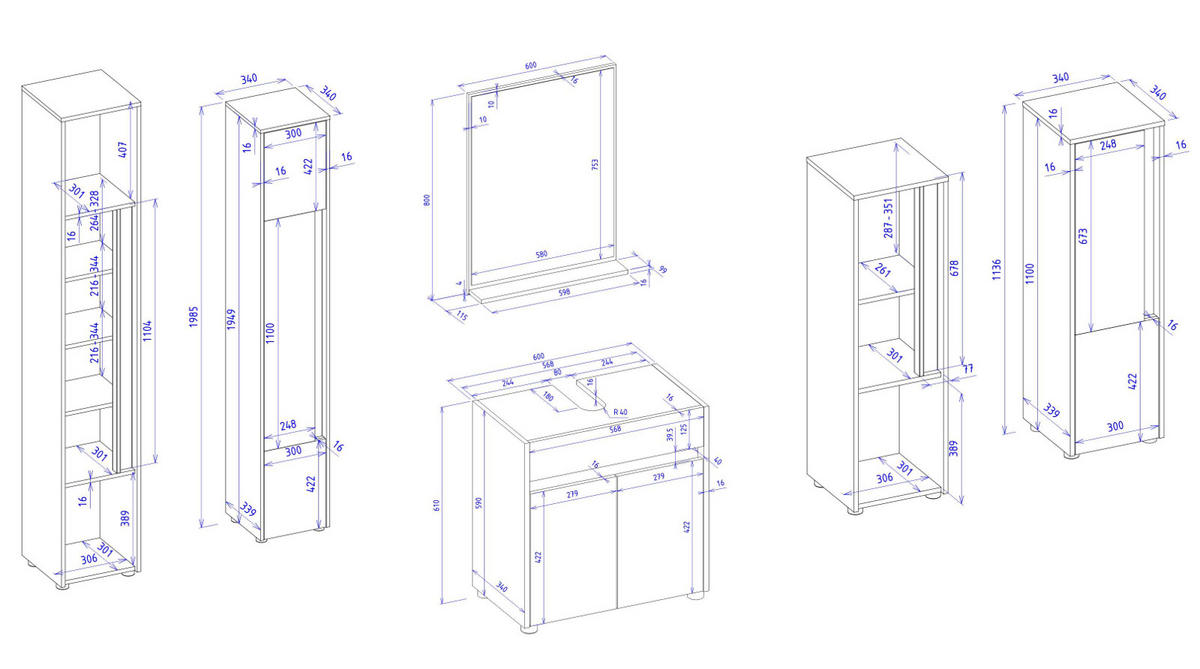 BADMÖBEL-SET 4-teilig weiß, Wotan Eiche, Badkombination 168 cm - Silberfarben/Eiche Wotan, Glas/Holz (171/200/34cm) - Furn.Design
