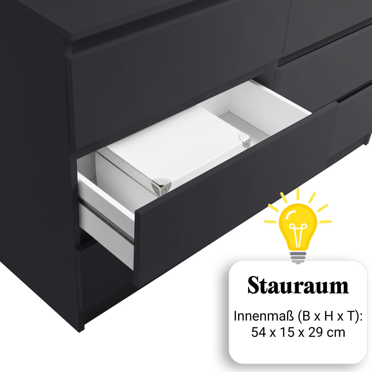 KOMMODE mit 6 Schubladen 120 cm breit in anthrazit - Anthrazit, Holzwerkstoff (120/78/35cm) - Home Collective