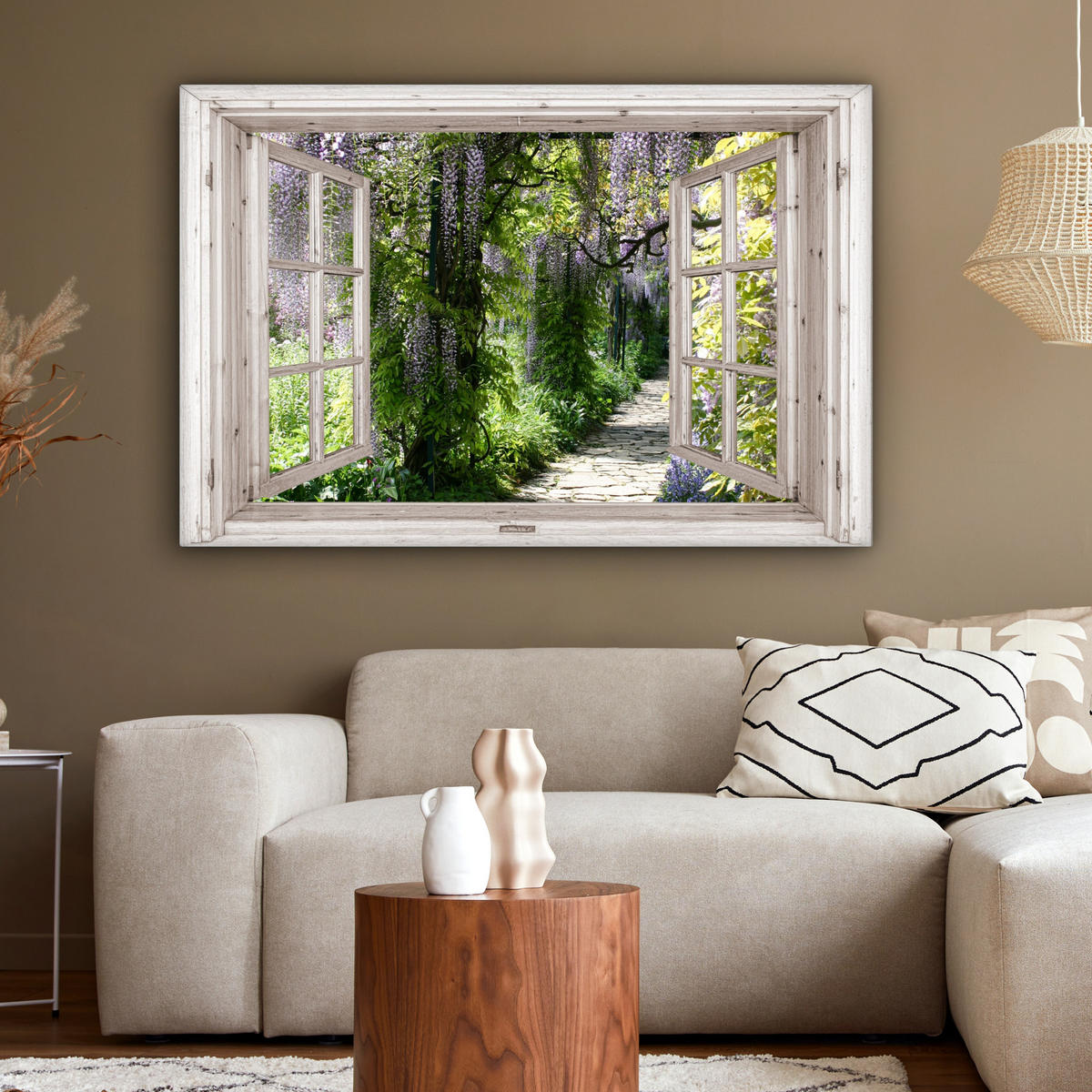 LEINWANDBILD Blauer Regen - Blumen - Aussicht - Baum - Frühling Groß 140x90 cm - Grün, Textil (140/90cm) - MuchoWow