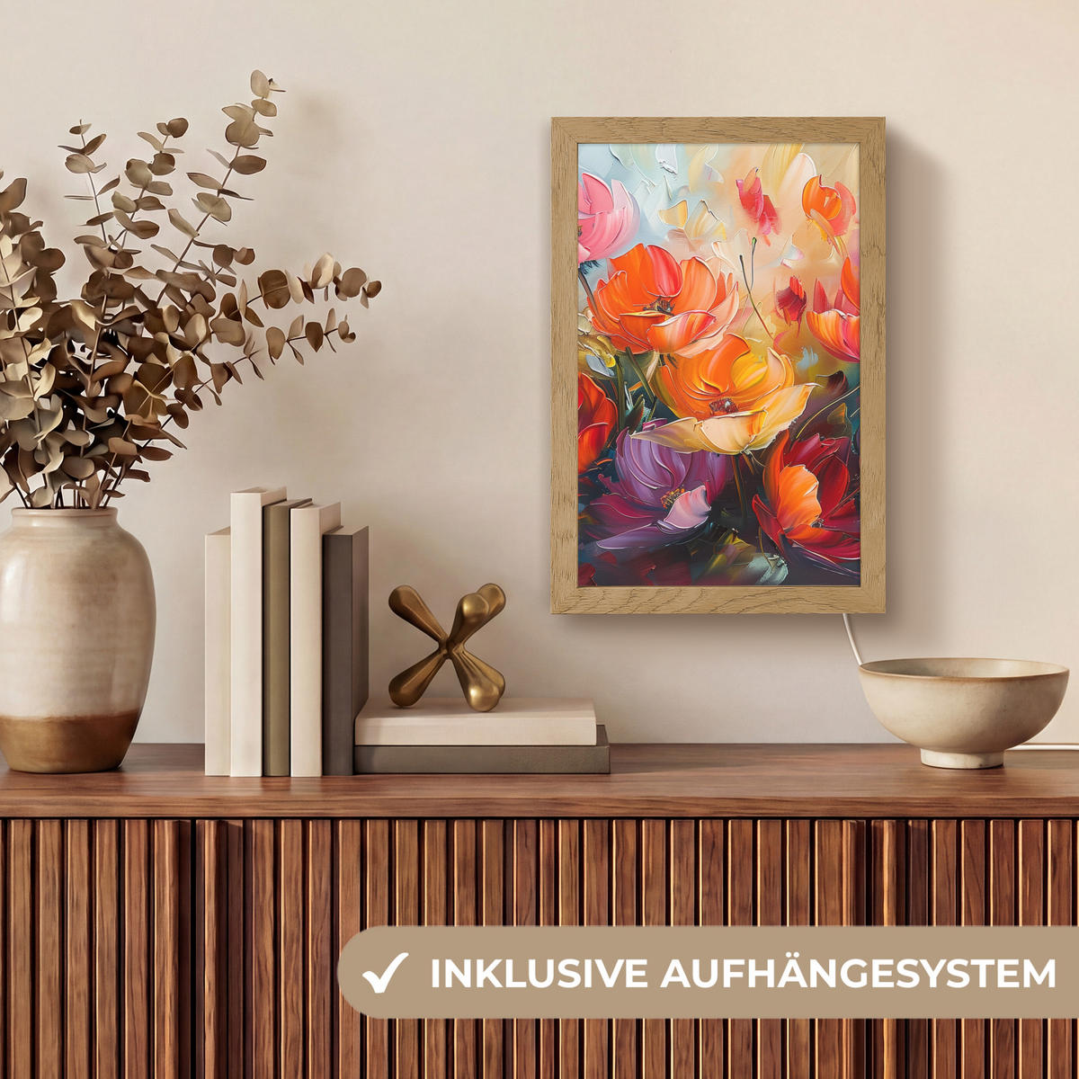 TISCHLEUCHTE Blumen - Bunt - Malerei - Abstrakt - Kunst 20x30 cm - Alufarben, Holzwerkstoff (8/20/30cm) - OnlyWow