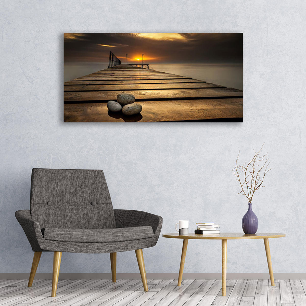 LEINWANDBILD 120x60 cm Seebrücke - Braun, Textil (120/4cm) - TULUP