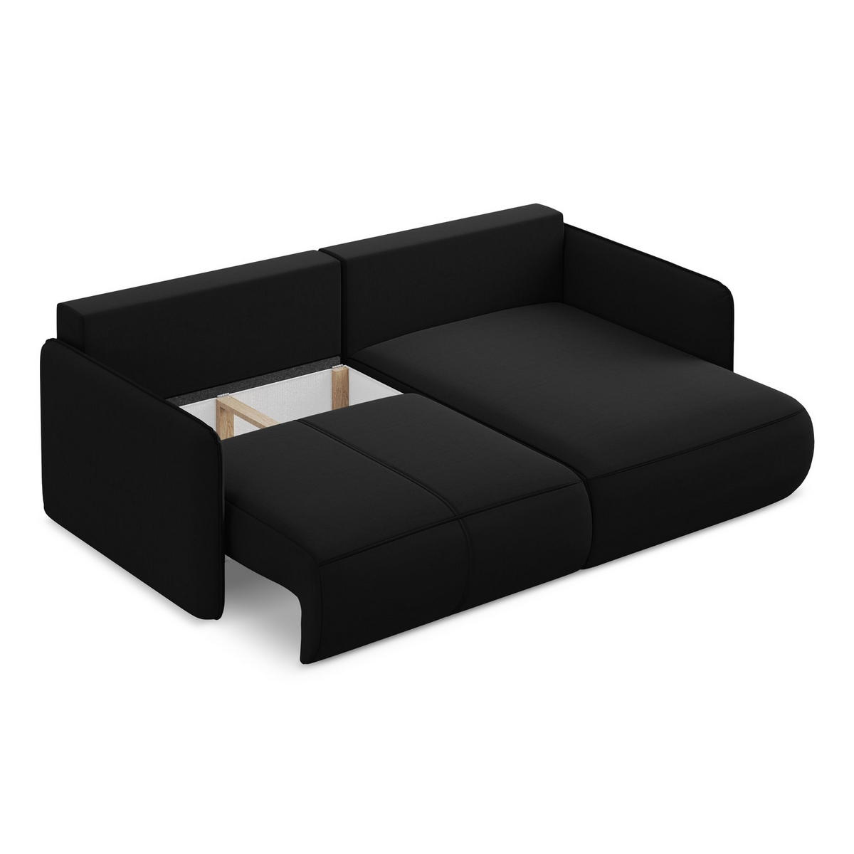 ECKSOFA mit Schlaffunktion Samt Stoff Schwarz - Schwarz, Kunststoff/Textil (207/148cm) - LaMiaSofa