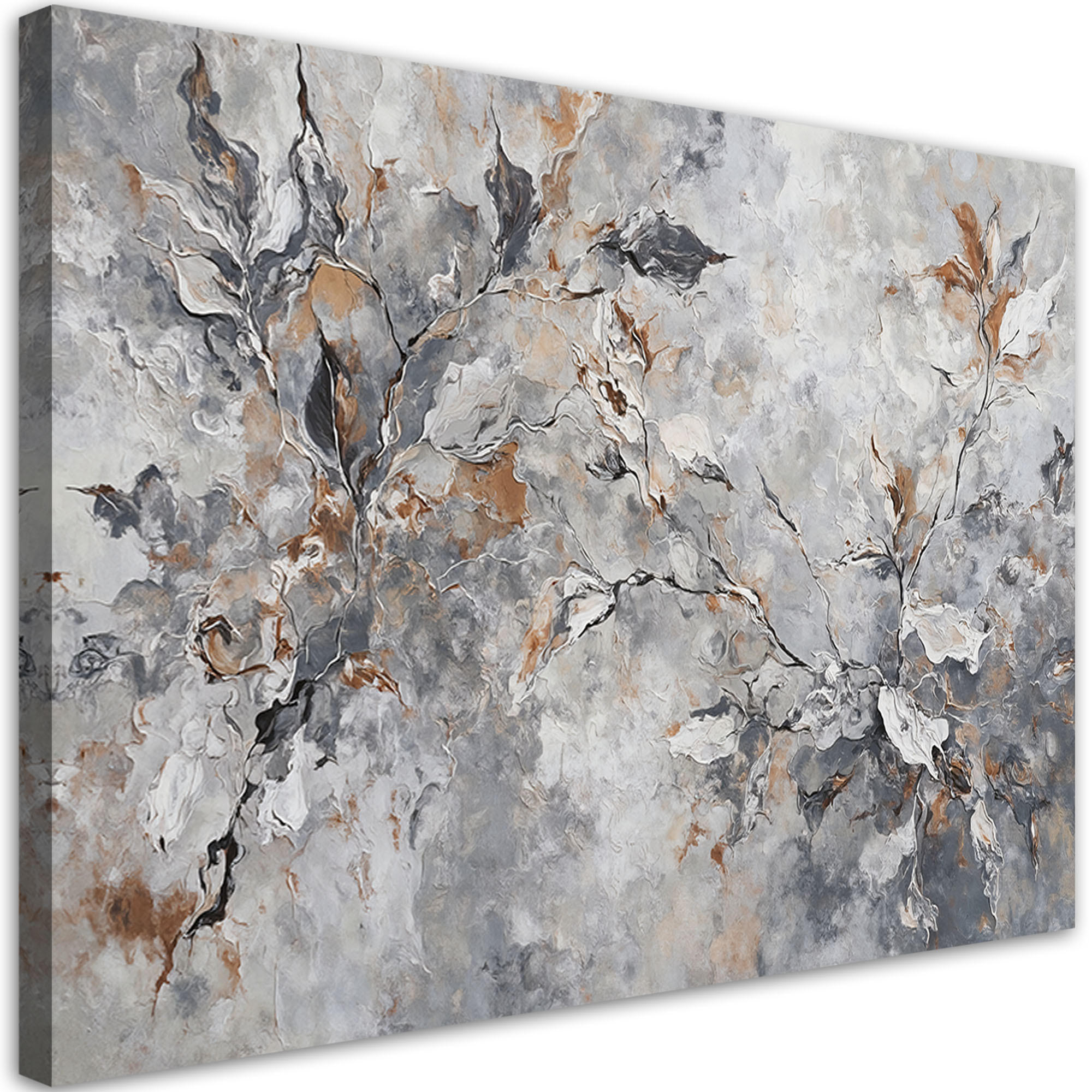 WANDBILD abstrakte botanik grau gold - Silberfarben, Textil (60/40cm) - Feeby