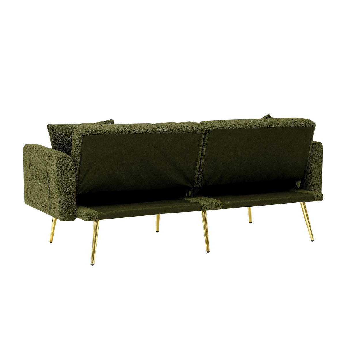 SCHLAFSOFA 177/78/74 cm in Green Teddyfell mit Aufbewahrungstasche - Grün, Textil (177/74/78cm) - Oxeza