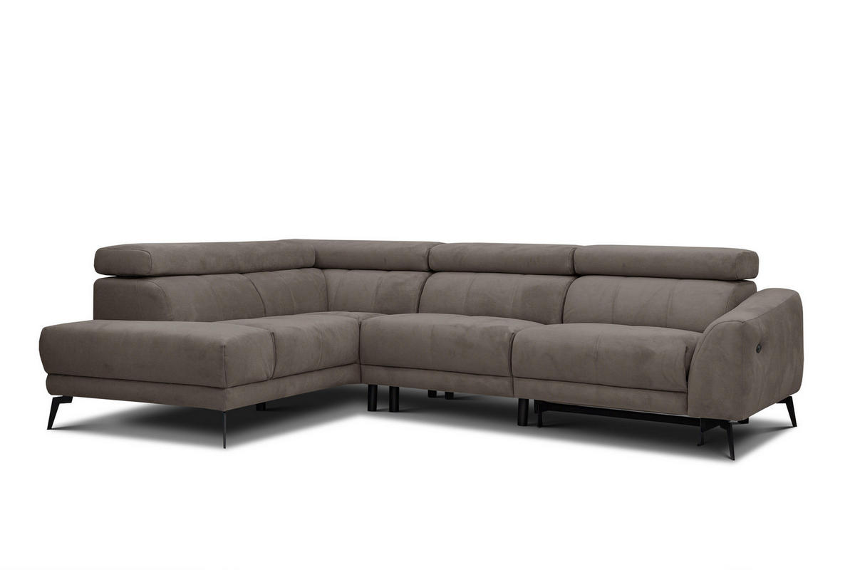 ECKSOFA LARS 5-Sitzer, 1 Relax, verstellbare Kopfstützen, taupe - Taupe/Schwarz, Holzwerkstoff/Textil (284/201cm) - Courtois Laville