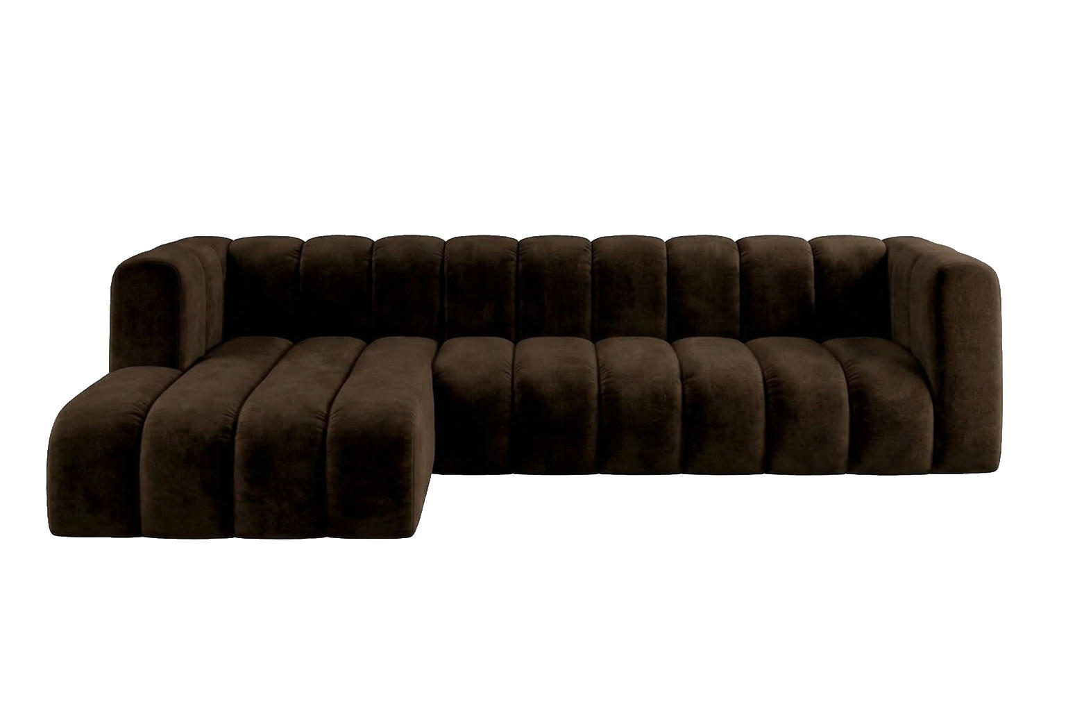 ECKSOFA Modulares In L-Form, Velvet-Stoff Riviera, Schokolade, Links, GRAND 318 cm - Braun, Holz (318/179cm) - Kaiser Möbel